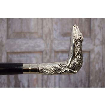 Laska Spacerowa Srebrna - Wygodna Stabilna - Żaba - Aluminium Drewno