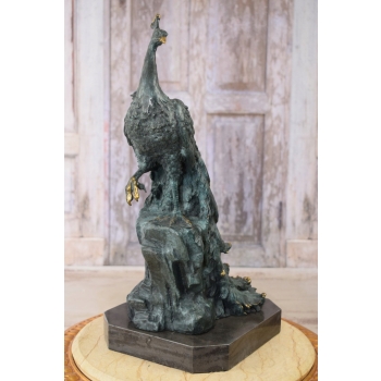 Dostojny Paw - Ptak - Figura z Brązu Rzeźba - Syg Milo Dekoracja Prezent