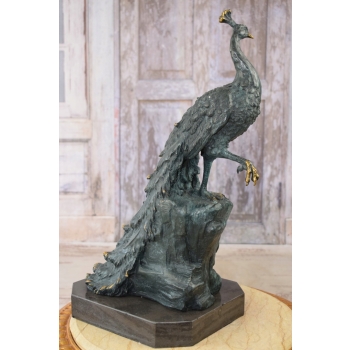 Dostojny Paw - Ptak - Figura z Brązu Rzeźba - Syg Milo Dekoracja Prezent