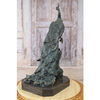 Dostojny Paw - Ptak - Figura z Brązu Rzeźba - Syg Milo Dekoracja Prezent