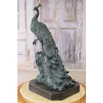 Dostojny Paw - Ptak - Figura z Brązu Rzeźba - Syg Milo Dekoracja Prezent