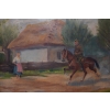Wojciech Kossak - Ułan na Koniu i Góralka - Polski Stary Obraz Olejny