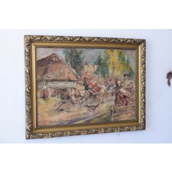 Wojciech Kossak - Wesele Krakowskie - Polski Stary Obraz Olejny 127x89cm