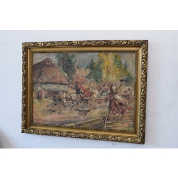 Wojciech Kossak - Wesele Krakowskie - Polski Stary Obraz Olejny 127x89cm