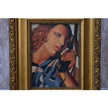 Tamara De Łempicka - Dama z Telefonem - Art Deco - Stary Obraz Olejny