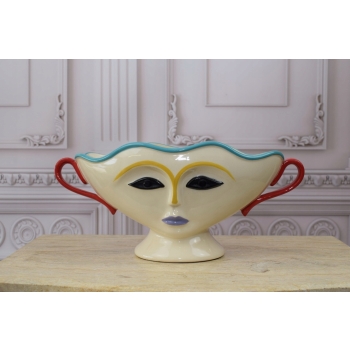 Porcelanowy Wazon Vallauris 1960 - Twarz - Abstrakcja Unikat z Francji