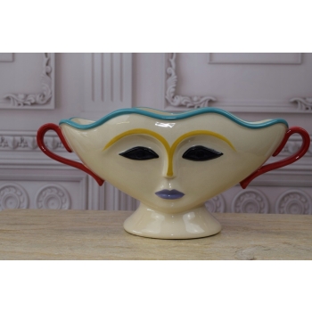 Porcelanowy Wazon Vallauris 1960 - Twarz - Abstrakcja Unikat z Francji