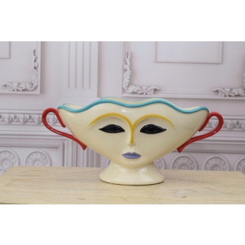 Porcelanowy Wazon Vallauris 1960 - Twarz - Abstrakcja Unikat z Francji