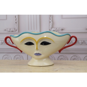 Porcelanowy Wazon Vallauris 1960 - Twarz - Abstrakcja Unikat z Francji