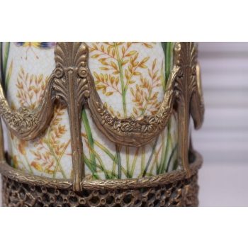 Pałacowy Wazon Malowany Sygn. Porcelana + Brąz Ważki Sygnowany