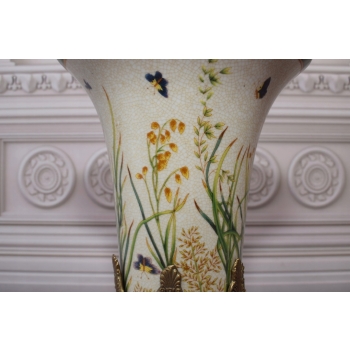 Pałacowy Wazon Malowany Sygn. Porcelana + Brąz Ważki Sygnowany