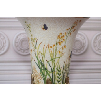 Pałacowy Wazon Malowany Sygn. Porcelana + Brąz Ważki Sygnowany