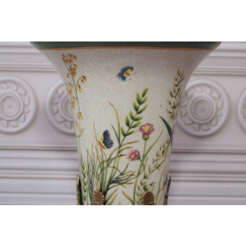 Pałacowy Wazon Malowany Sygn. Porcelana + Brąz Ważki Sygnowany