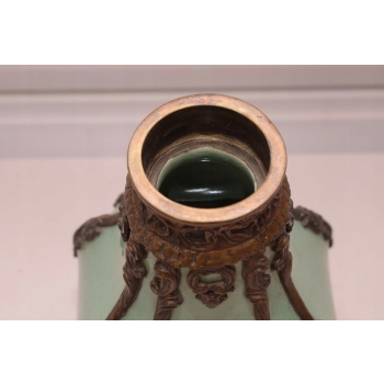 Porcelanowy Wazon Urna - Secesja Flakon - Porcelana + Brąz