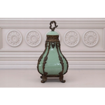 Porcelanowy Wazon Urna - Secesja Flakon - Porcelana + Brąz