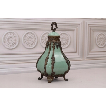 Porcelanowy Wazon Urna - Secesja Flakon - Porcelana + Brąz