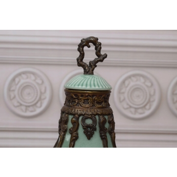 Porcelanowy Wazon Urna - Secesja Flakon - Porcelana + Brąz
