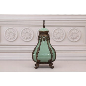 Porcelanowy Wazon Urna - Secesja Flakon - Porcelana + Brąz