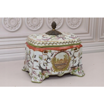 Szkatuła Bomboniera - Porcelana + Brąz - Wieś
