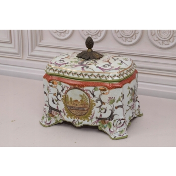 Szkatuła Bomboniera - Porcelana + Brąz - Wieś