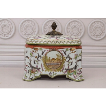 Szkatuła Bomboniera - Porcelana + Brąz - Wieś
