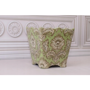 Porcelanowa Waza Donica - Kwiaty - Sygnowana - Zielona