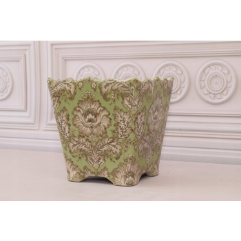 Porcelanowa Waza Donica - Kwiaty - Sygnowana - Zielona