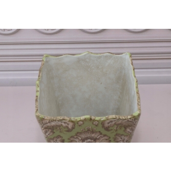 Porcelanowa Waza Donica - Kwiaty - Sygnowana - Zielona