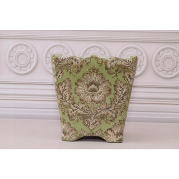 Porcelanowa Waza Donica - Kwiaty - Sygnowana - Zielona