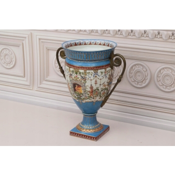 PORCELANOWA MISA WAZA - Niebieska - Porcelana + Brąz - Prezent