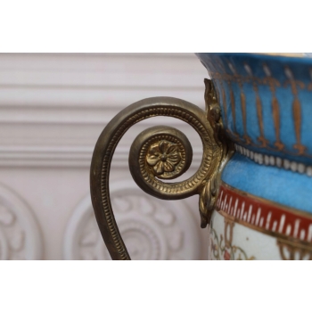 PORCELANOWA MISA WAZA - Niebieska - Porcelana + Brąz - Prezent