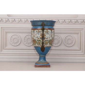 PORCELANOWA MISA WAZA - Niebieska - Porcelana + Brąz - Prezent