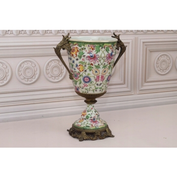 PORCELANOWA MISA WAZA - Kwiaty - Porcelana + Brąz - Prezent