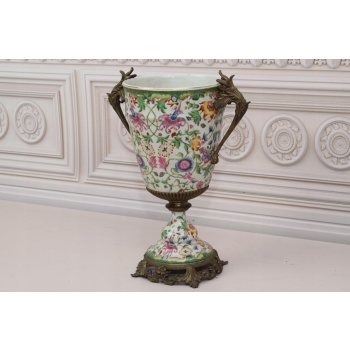 PORCELANOWA MISA WAZA - Kwiaty - Porcelana + Brąz - Prezent