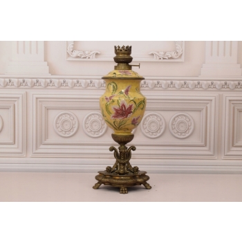 Stara Porcelanowa Lampa Naftowa - Kwiaty - 50 cm