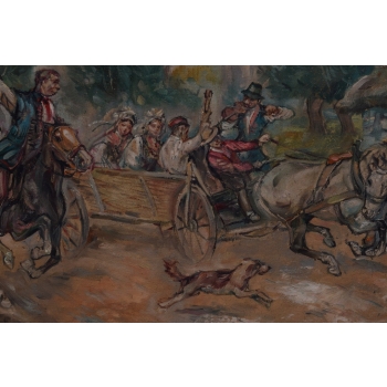 Wojciech Kossak - Wesele Krakowskie - Polski Stary Obraz Olejny 90x120cm