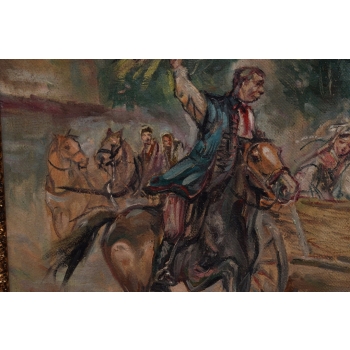 Wojciech Kossak - Wesele Krakowskie - Polski Stary Obraz Olejny 90x120cm