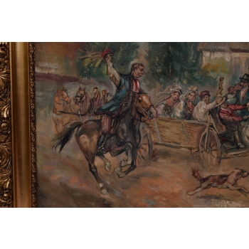 Wojciech Kossak - Wesele Krakowskie - Polski Stary Obraz Olejny 90x120cm