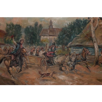 Wojciech Kossak - Wesele Krakowskie - Polski Stary Obraz Olejny 90x120cm