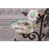 Biała Porcelanowa Patera - Okuta Brązem Brąz - Kolorowe Kwiaty Ptaki