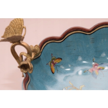 Niebieska Porcelanowa Patera - Motyle Kwiaty - Dekoracja