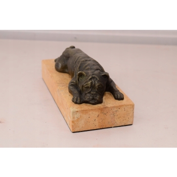 Leżący Buldog - Pies - Figura Rzeźba z Brązu - Dekoracja