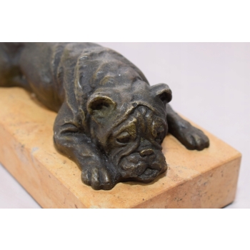 Leżący Buldog - Pies - Figura Rzeźba z Brązu - Dekoracja