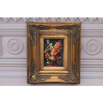Wazon Z Kwiatami - Kwiaty Na Stole - Obraz Olejny - Złota Rama