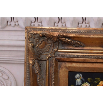 Wazon Z Kwiatami - Kwiaty Na Stole - Obraz Olejny - Złota Rama