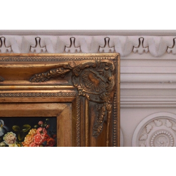 Wazon Z Kwiatami - Kwiaty Na Stole - Obraz Olejny - Złota Rama