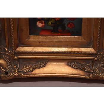 Wazon Z Kwiatami - Kwiaty Na Stole - Obraz Olejny - Złota Rama