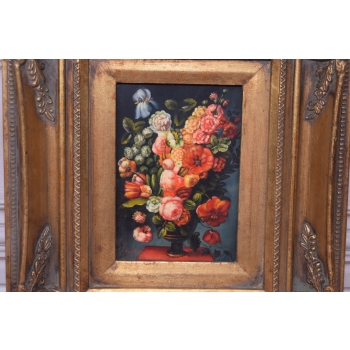 Wazon Z Kwiatami - Kwiaty Na Stole - Obraz Olejny - Złota Rama