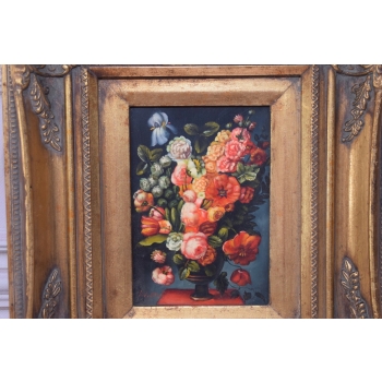 Wazon Z Kwiatami - Kwiaty Na Stole - Obraz Olejny - Złota Rama