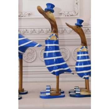 Drewno Teakowe Teak Rodzina Kaczek Kaczki Kaczka - Figura Rękodzieło
